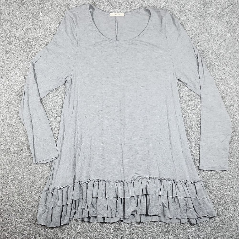Easel Women's Ruffle Hem Stylish Tunic Blouse Light Gray Size Large